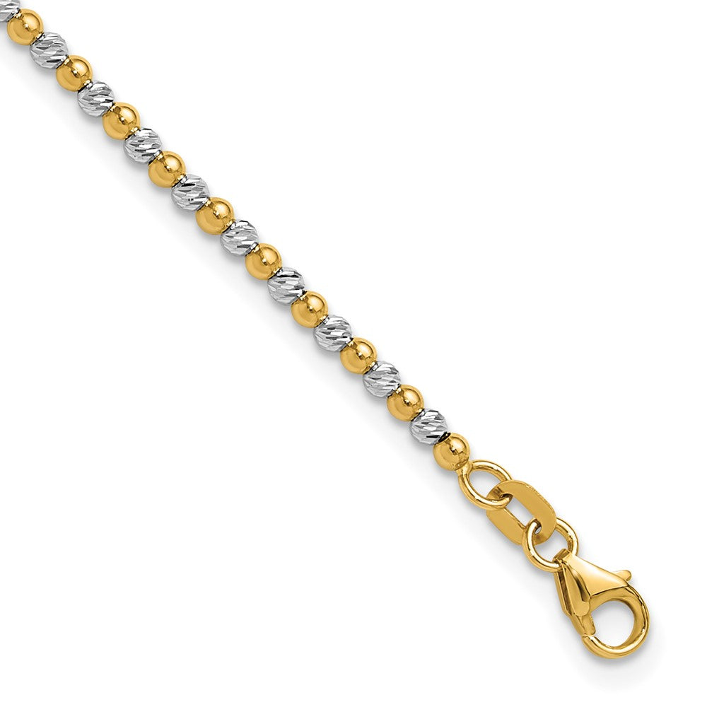 14K Bicolor Gold Bicolor Diamantiert Gekugelt 7.5 Zoll Armband
