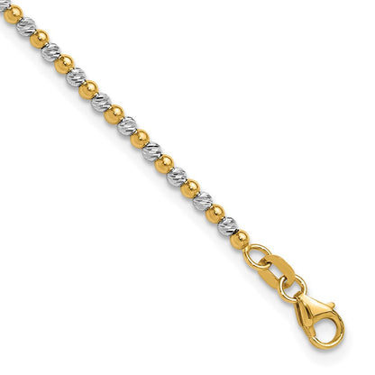 14K Bicolor Gold Bicolor Diamantiert Gekugelt 7.5 Zoll Armband