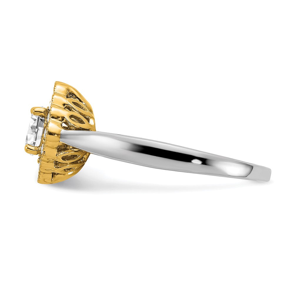 True Origin 14K Bicolorgold 0,25 ct. Labor gezüchteter Diamant VS+ F+ Halbfassung Rund Halo Verlobungsring