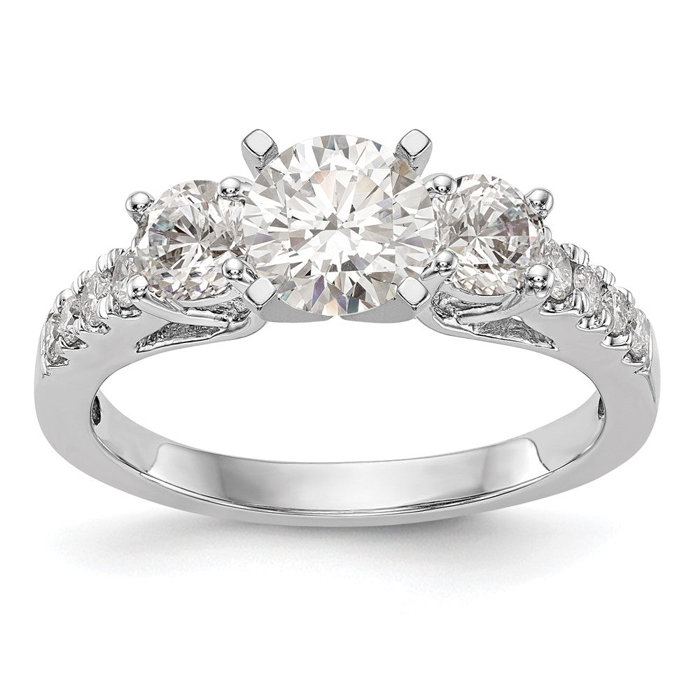 14K Weißgold 3-stone Plus Stift Set Mittig Diamant Halbfassung Verlobungsring