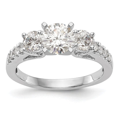 14K Weißgold 3-stone Plus Stift Set Mittig Diamant Halbfassung Verlobungsring