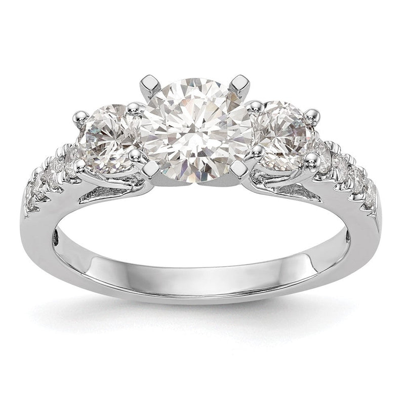 14K Weißgold 3-stone Plus Stift Set Mittig Diamant Halbfassung Verlobungsring