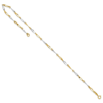 14K Bicolor Gold Poliert Oval Gedreht Glieder Plus Verlängerung Total Kette Fußkettchen