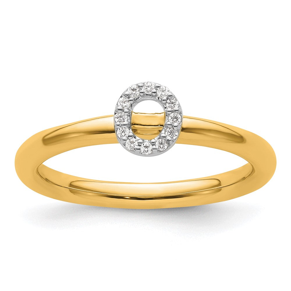 14K Gelbgold Stapelbar Diamant Initiale O Größe 7 Ring