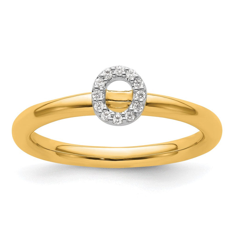 14K Gelbgold Stapelbar Diamant Initiale O Größe 7 Ring