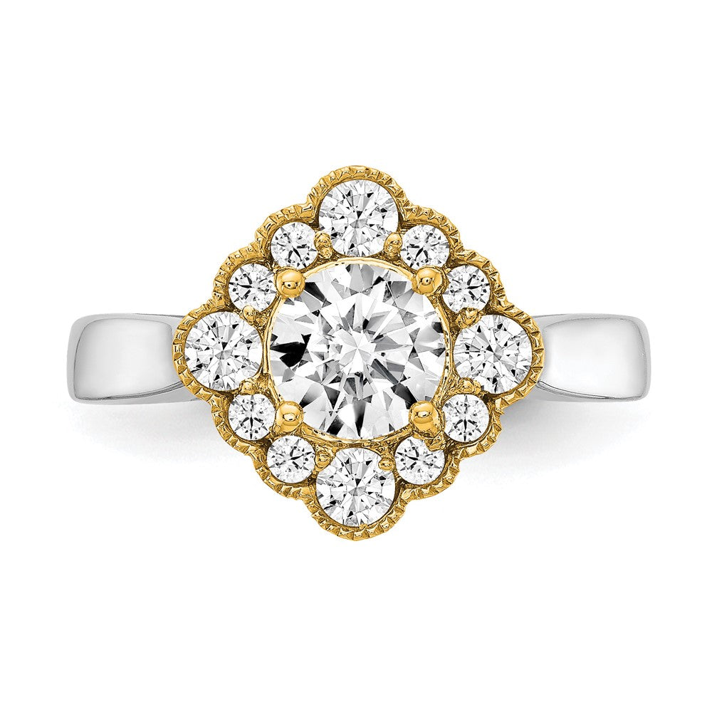True Origin 14K Bicolor Gelb- und Weißgold Verlobungsring mit 0,25 ct. laborgezüchtetem Diamanten VS+ F+, Halbfassung, Rund, Halo