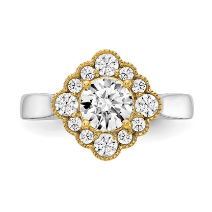 True Origin 14K Bicolor Gelb- und Weißgold Verlobungsring mit 0,25 ct. laborgezüchtetem Diamanten VS+ F+, Halbfassung, Rund, Halo
