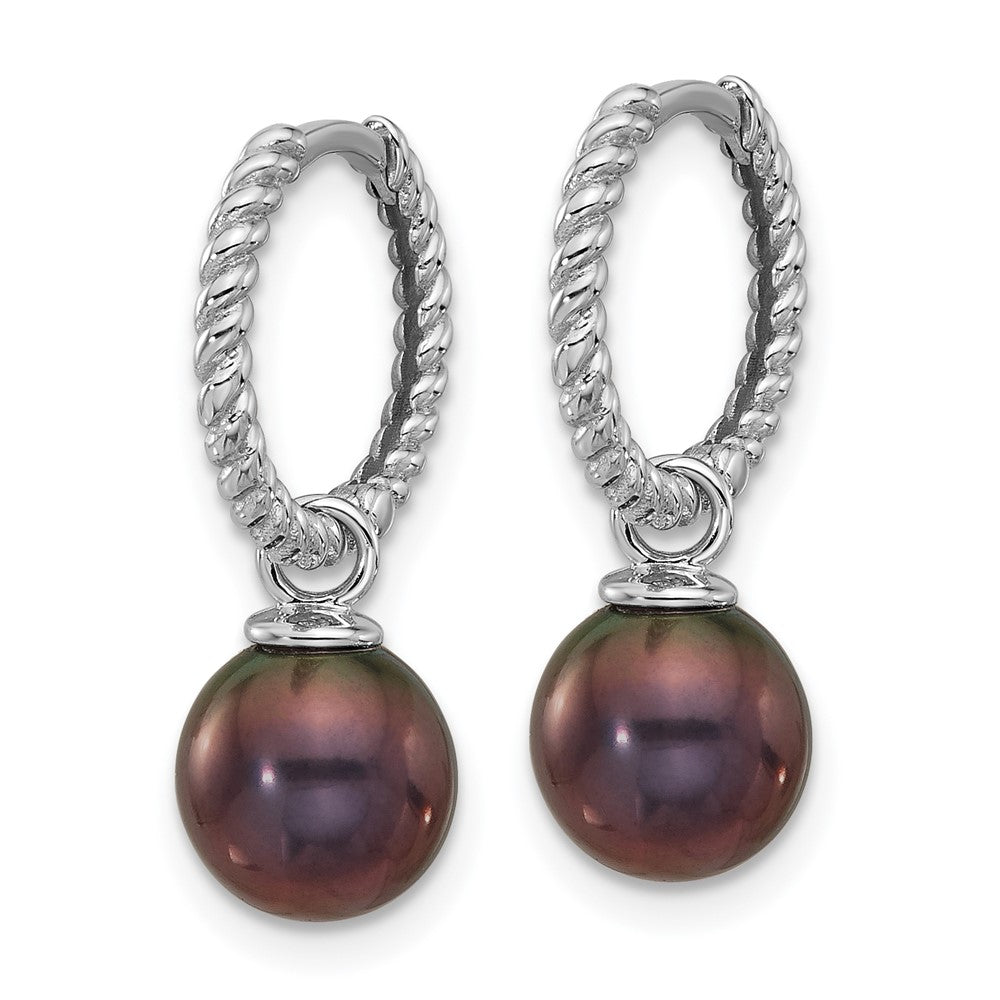 14K Weißgold 7-8mm Schwarz und Weiß Süßwasser Zuchtperle Removable Hängend Creolen