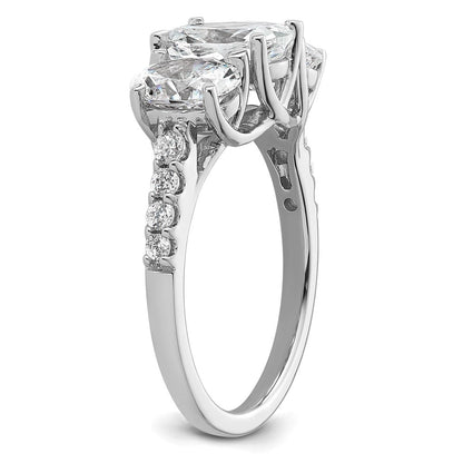 14K Weißgold Verlobungsring mit 2,75 ct. Labor-Diamant VS+ F+ im Oval-Schliff, Three-Stone-Design, komplett