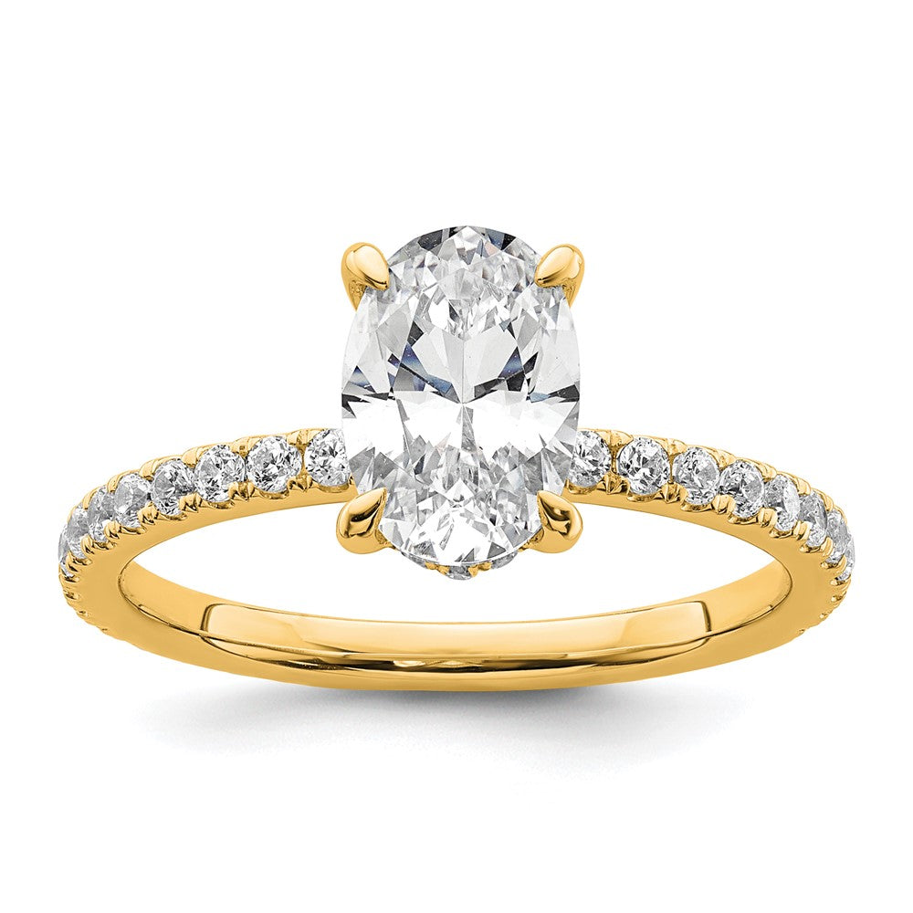 14K Gelbgold Verlobungsring mit 1,875 ct. zertifiziertem, im Labor gezüchtetem ovalem Solitär-Diamant VS/SI+ G+ mit Flair