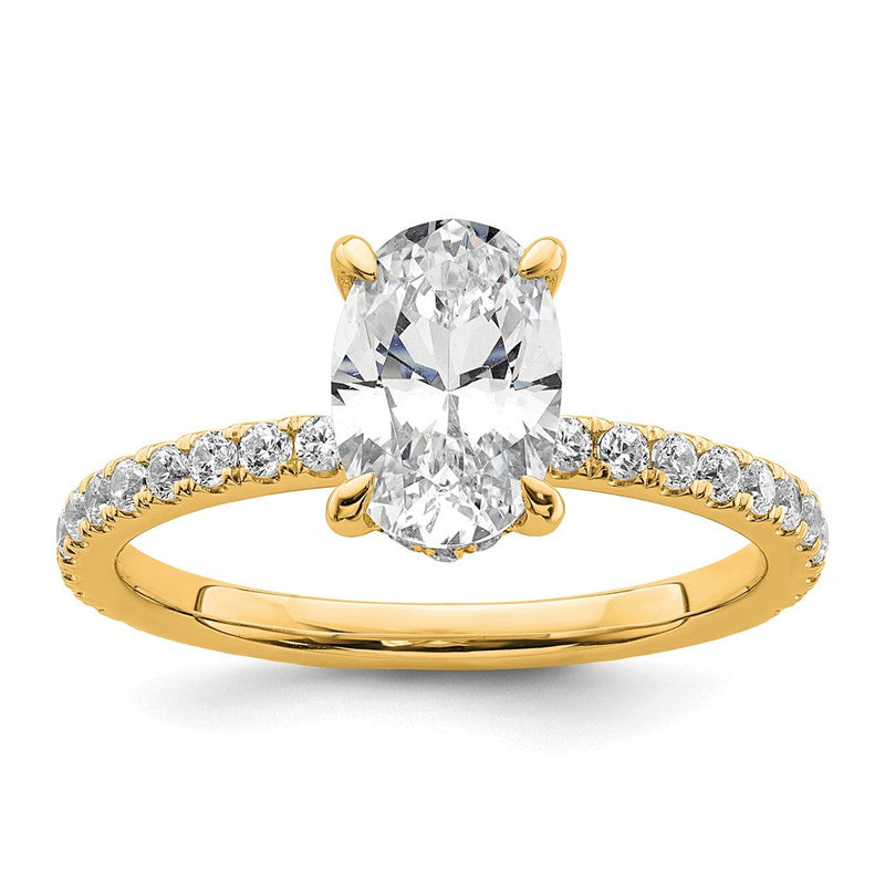 14K Gelbgold Verlobungsring mit 1,875 ct. zertifiziertem, im Labor gezüchtetem ovalem Solitär-Diamant VS/SI+ G+ mit Flair
