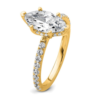 14K Gelbgold Solitär-Verlobungsring mit Flair, 2 5/8K zertifiziertem im Labor gezüchtetem Diamant VS+ F+ im Marquise-Schliff