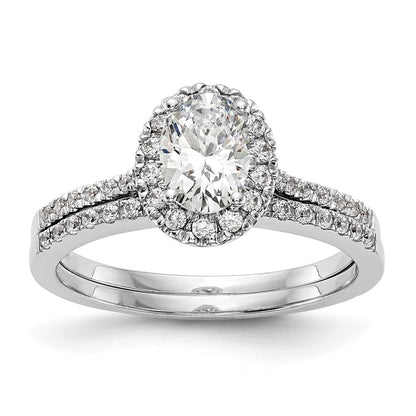 14K Weißgold Heiligenschein (holds 1 Karat (7x5mm) Oval Mittig) 1/4 Karat Diamant Halbfassung Verlobungsring