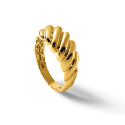 14K Gelbgold Poliert Gedrehter Abgestufter Gewölbter Ring, Größe 7
