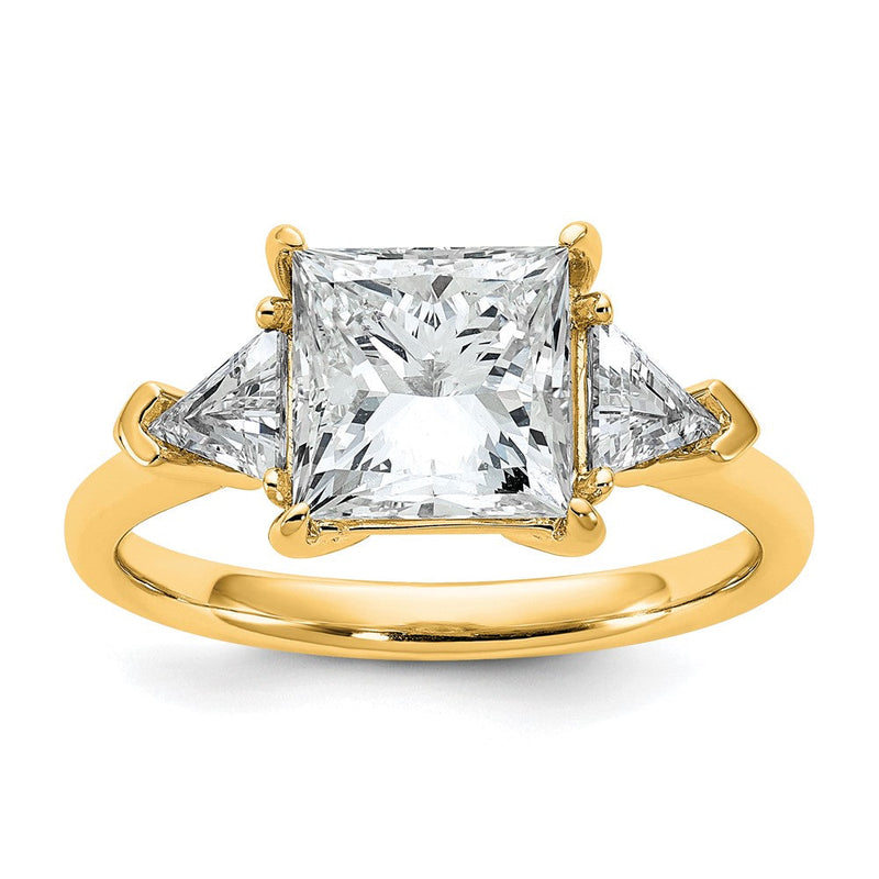 14K Gelbgold 5/8 Karat Im Labor Gezüchtet Diamant Vs/si+ G+ Trillant und 2 1/2 Karat Princess Mittig Halbfassung Dreistein Verlobungsring