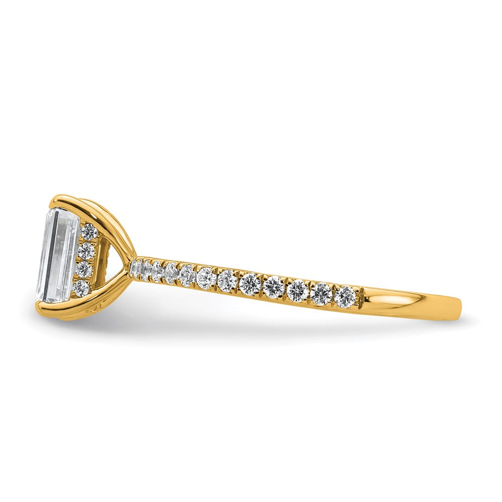 14K Gelbgold Verlobungsring mit 1 3/8K zertifiziertem, im Labor gezüchtetem Diamant im Emerald-Schliff, VS/SI+ G+, Solitär mit Flair, komplett