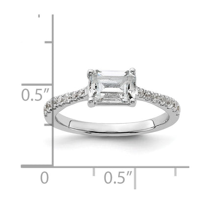 14K Weißgold Ost West (holds 1 Karat (6.9x5.2mm) Smaragd-cut Mittig) 1/4 Karat Diamant Halbfassung Verlobungsring