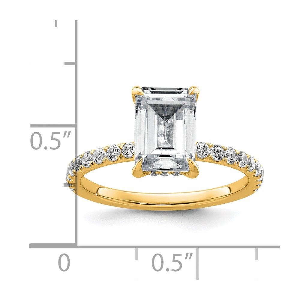 14K Gelbgold 2 3/8K zertifizierter im Labor gezüchteter Diamant VS+ F+ Emerald-Schliff kompletter Solitär mit Flair Verlobungsring