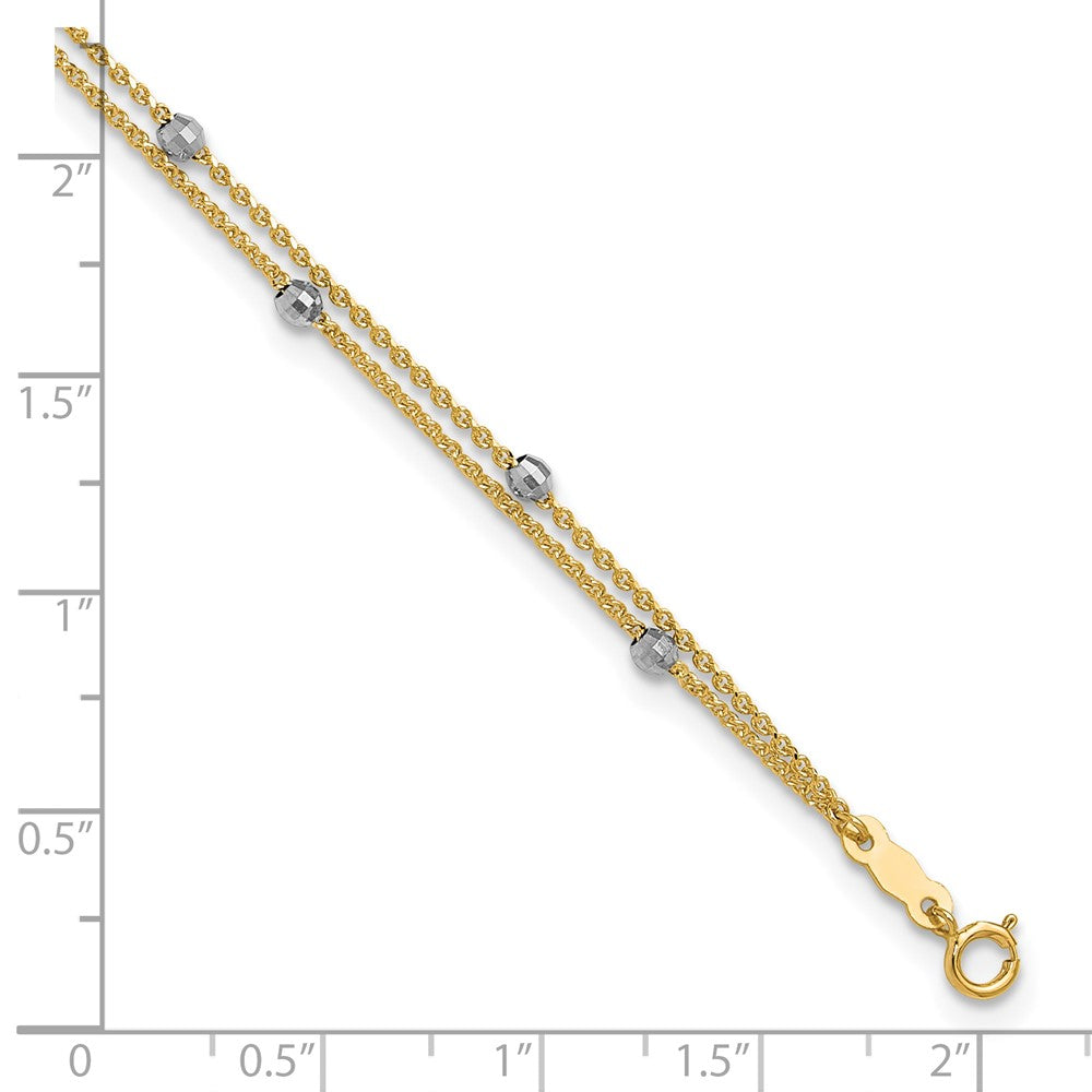 14K Bicolor Gold Bicolor 2-strand Kette mit Mirror Perlen 9 Zoll Plus 1 Zoll Verlängerung - Total 10 Zoll Fußkettchen