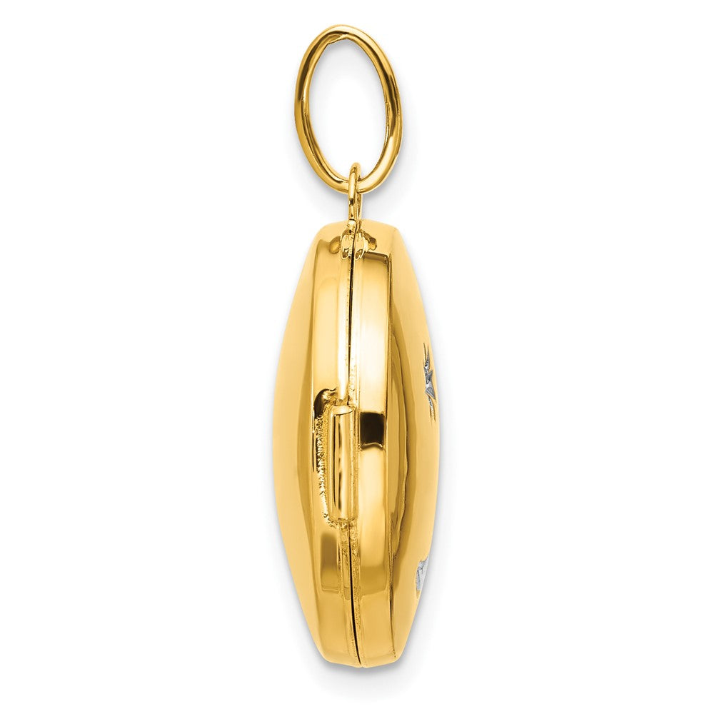 14K Gelbgold mit Rhodium Diamant Stern und Mond 20mm Rund Medaillon