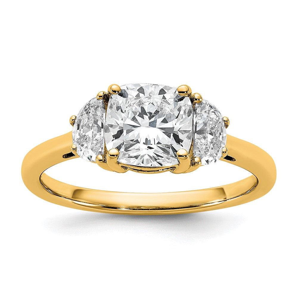 14K Gelbgold 1/2 Karat Im Labor Gezüchtet Diamant Vs/si+ G+ Halb Mond und 1 1/2 Karat Kissen Mittig Halbfassung Dreistein Verlobungsring