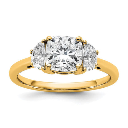 14K Gelbgold 1/2 Karat Im Labor Gezüchtet Diamant Vs/si+ G+ Halb Mond und 1 1/2 Karat Kissen Mittig Halbfassung Dreistein Verlobungsring