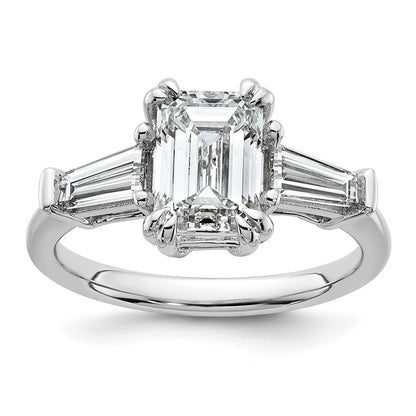 14K Weißgold 3/4ct Im Labor Gezüchtet Diamant Vs+ F+ Smaragd Mittig Halbfassung Eng Ring