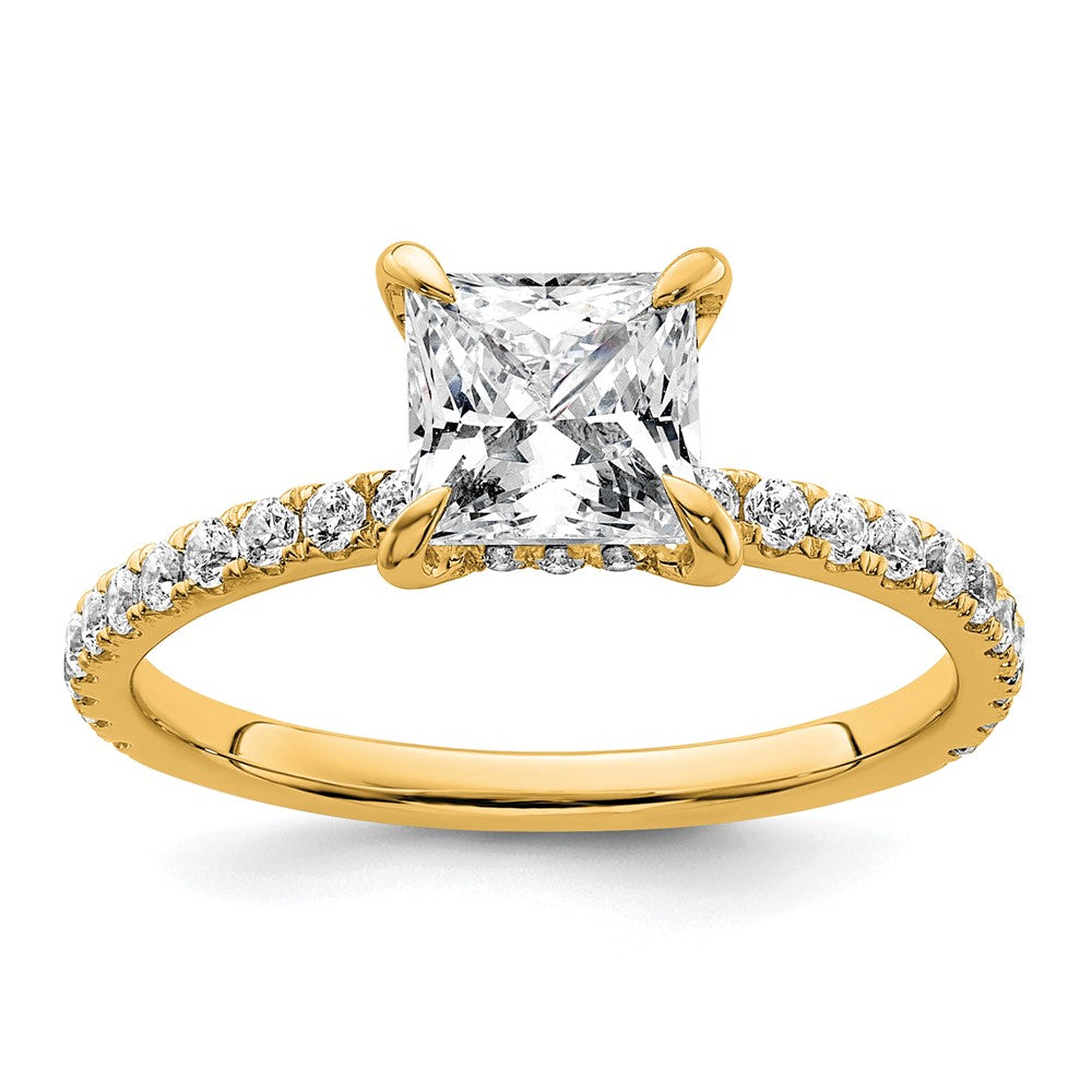 14K Gelbgold 2K Zertifizierter Laborgezüchteter Diamant VS/SI+ G+ Princess Solitär Komplett mit Schwung Verlobungsring