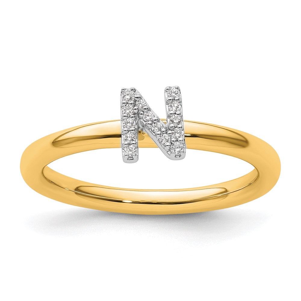 14K Gelbgold Stapelbar Diamant Initiale N Größe 7 Ring
