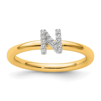 14K Gelbgold Stapelbar Diamant Initiale N Größe 7 Ring