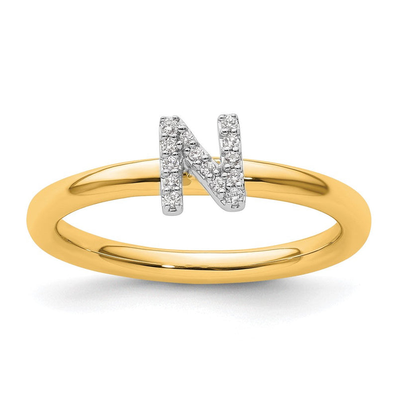 14K Gelbgold Stapelbar Diamant Initiale N Größe 7 Ring