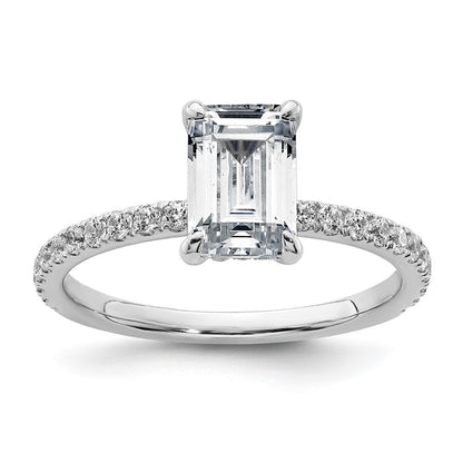 14K Weißgold Verlobungsring mit 2K zertifiziertem, im Labor gezüchtetem Diamant VS/SI+ G+ im Emerald-Schliff, Solitär mit Flair, komplett