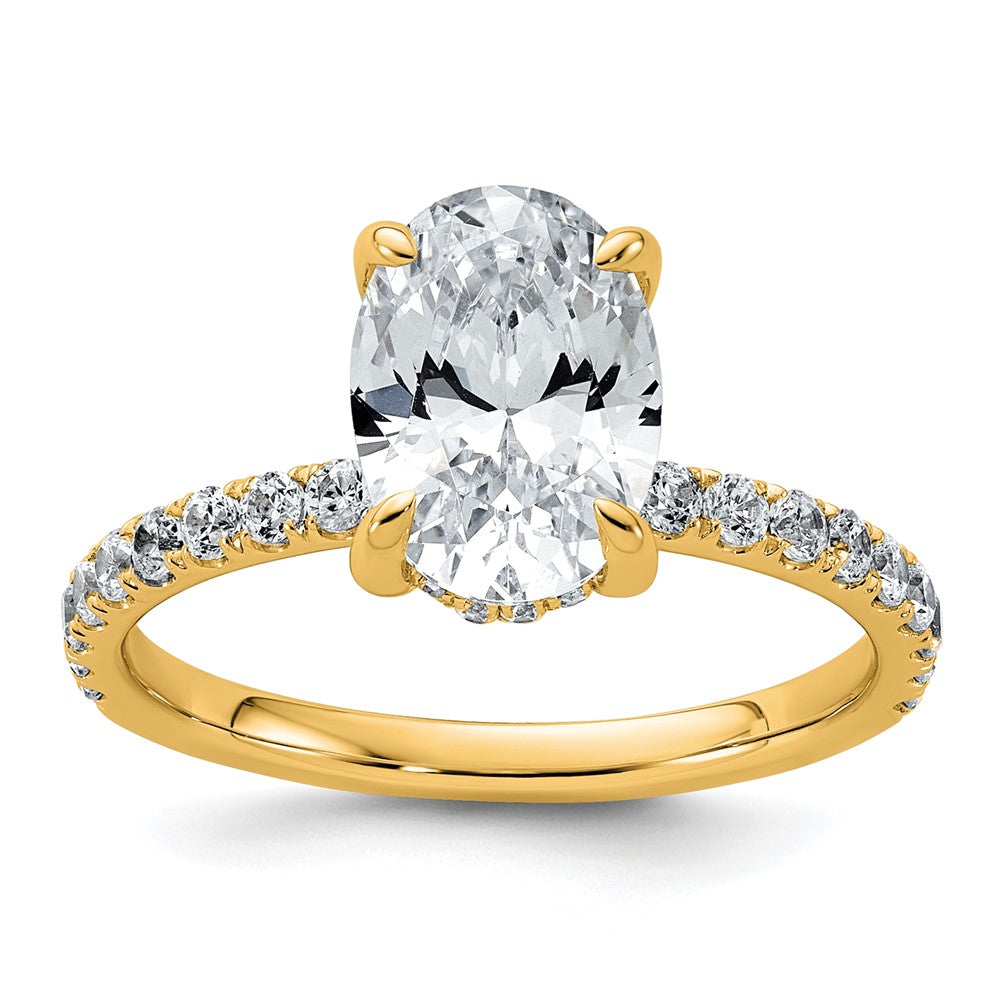 14K Gelbgold Verlobungsring mit 2,625 ct. zertifiziertem, im Labor gezüchtetem Diamant, VS/SI+ G+, Oval, Solitär mit Flair