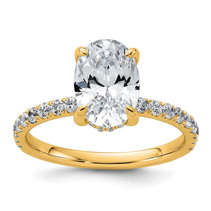 14K Gelbgold Verlobungsring mit 2,625 ct. zertifiziertem, im Labor gezüchtetem Diamant, VS/SI+ G+, Oval, Solitär mit Flair