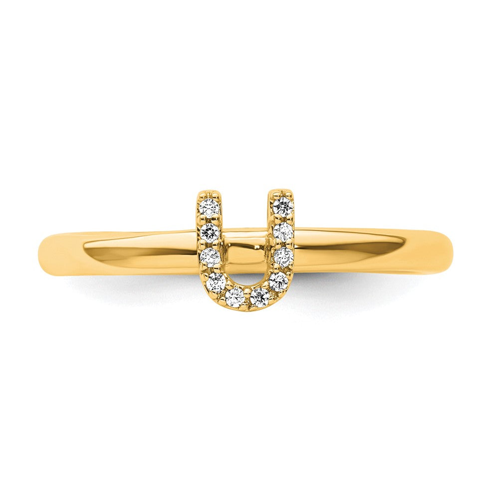 14K Gelbgold Stapelbar Diamant Initiale U Größe 7 Ring