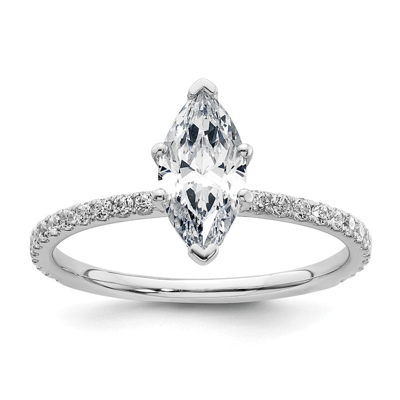 14K Weißgold 1 3/8K Zertifizierter Laborgezüchteter Diamant VS+ F+ Marquise Komplett-Solitär mit Flair Verlobungsring