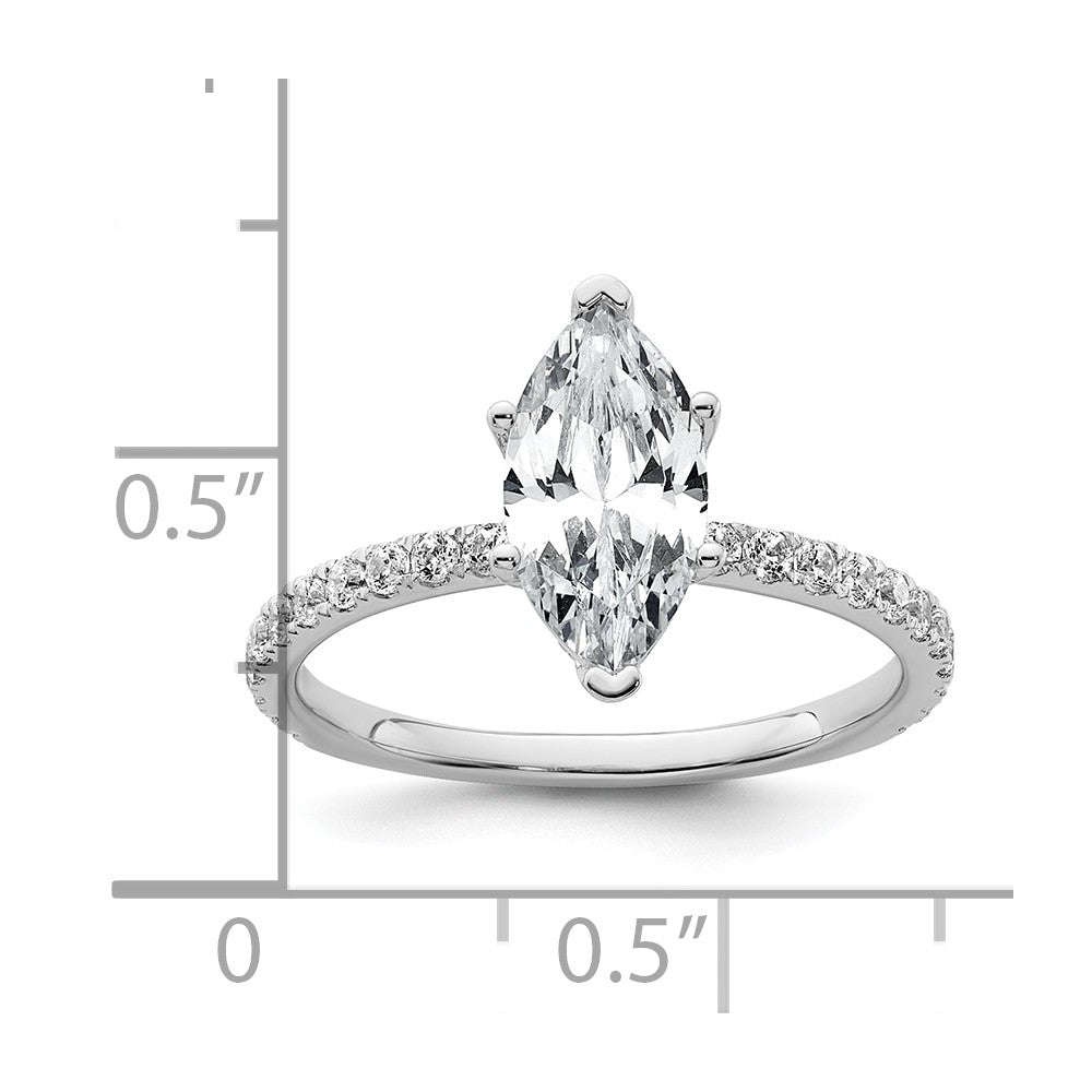 14K Weißgold Verlobungsring mit 2K zertifiziertem, im Labor gezüchtetem Diamanten VS+ F+ im Marquise-Schliff, Solitär mit Flair-Fassung, komplett