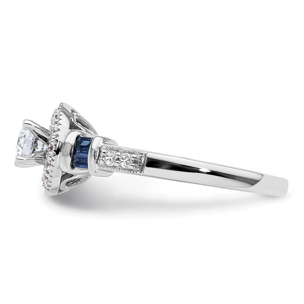 14K Weißgold Verlobungsring mit rundem Halo, 0,5K Labor-Diamant VS/SI+ G+ und gezüchtetem Saphir