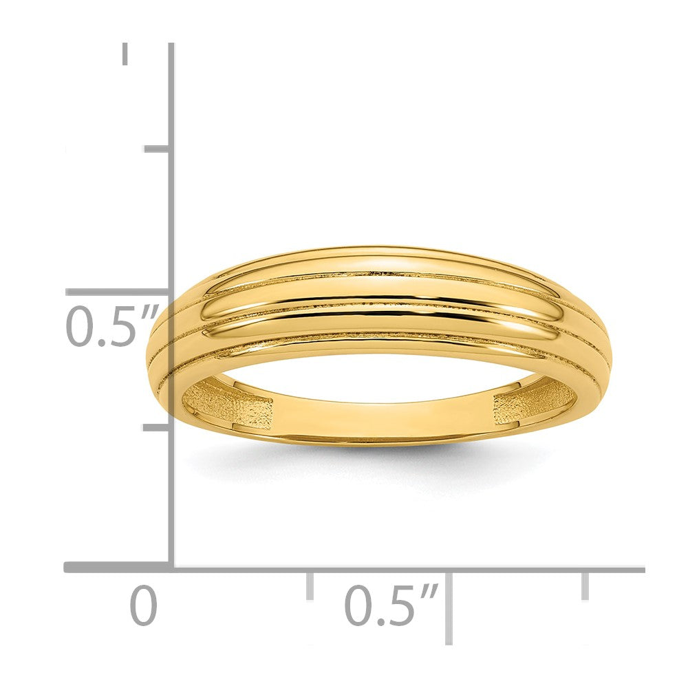 14K Gelbgold Ring, poliert, geriffelt, abgestuft, Größe 7