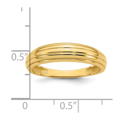 14K Gelbgold Ring, poliert, geriffelt, abgestuft, Größe 7