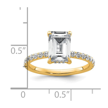 14K Gelbgold 2,375 Karat zertifizierter im Labor gezüchteter Diamant VS/SI+ G+ Smaragd Komplett-Solitär-Verlobungsring mit Flair
