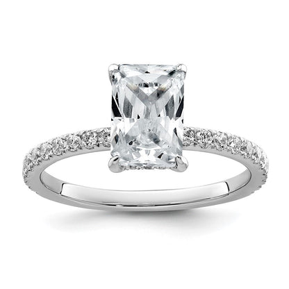 14K Weißgold 2K Zertifizierter Laborgezüchteter Diamant VS/SI+ G+ Radiant Solitär Verlobungsring mit Flair