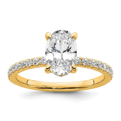14K Gelbgold Verlobungsring mit 1,875 Karat zertifiziertem, im Labor gezüchtetem Diamanten VS+ F+ im Oval-Schliff, Solitär mit Flair-Fassung