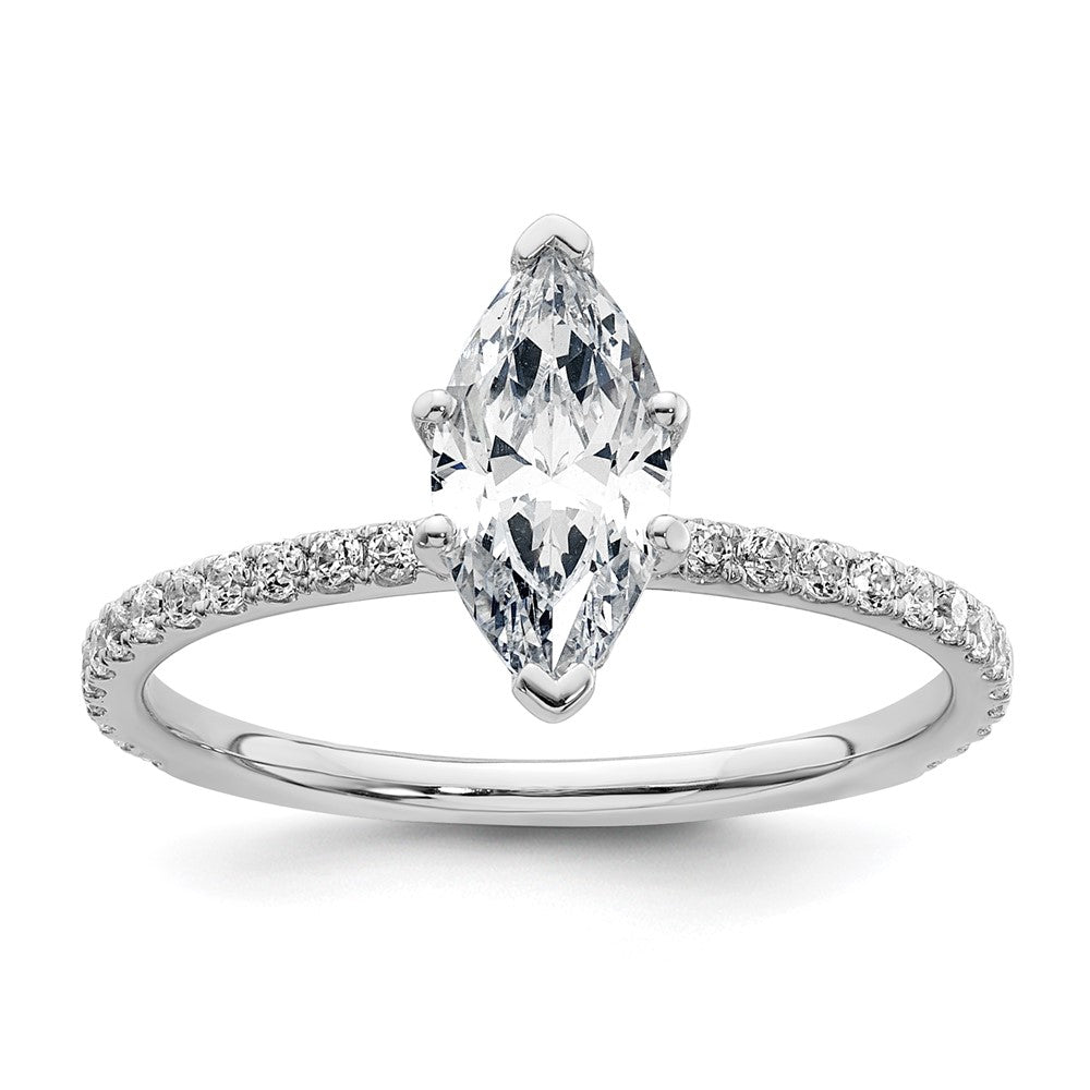 14K Weißgold Verlobungsring mit 1 3/8K zertifiziertem, im Labor gezüchtetem Diamanten VS/SI+ G+ im Marquise-Schliff, Solitär mit Flair-Fassung