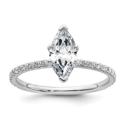 14K Weißgold Verlobungsring mit 1 3/8K zertifiziertem, im Labor gezüchtetem Diamanten VS/SI+ G+ im Marquise-Schliff, Solitär mit Flair-Fassung