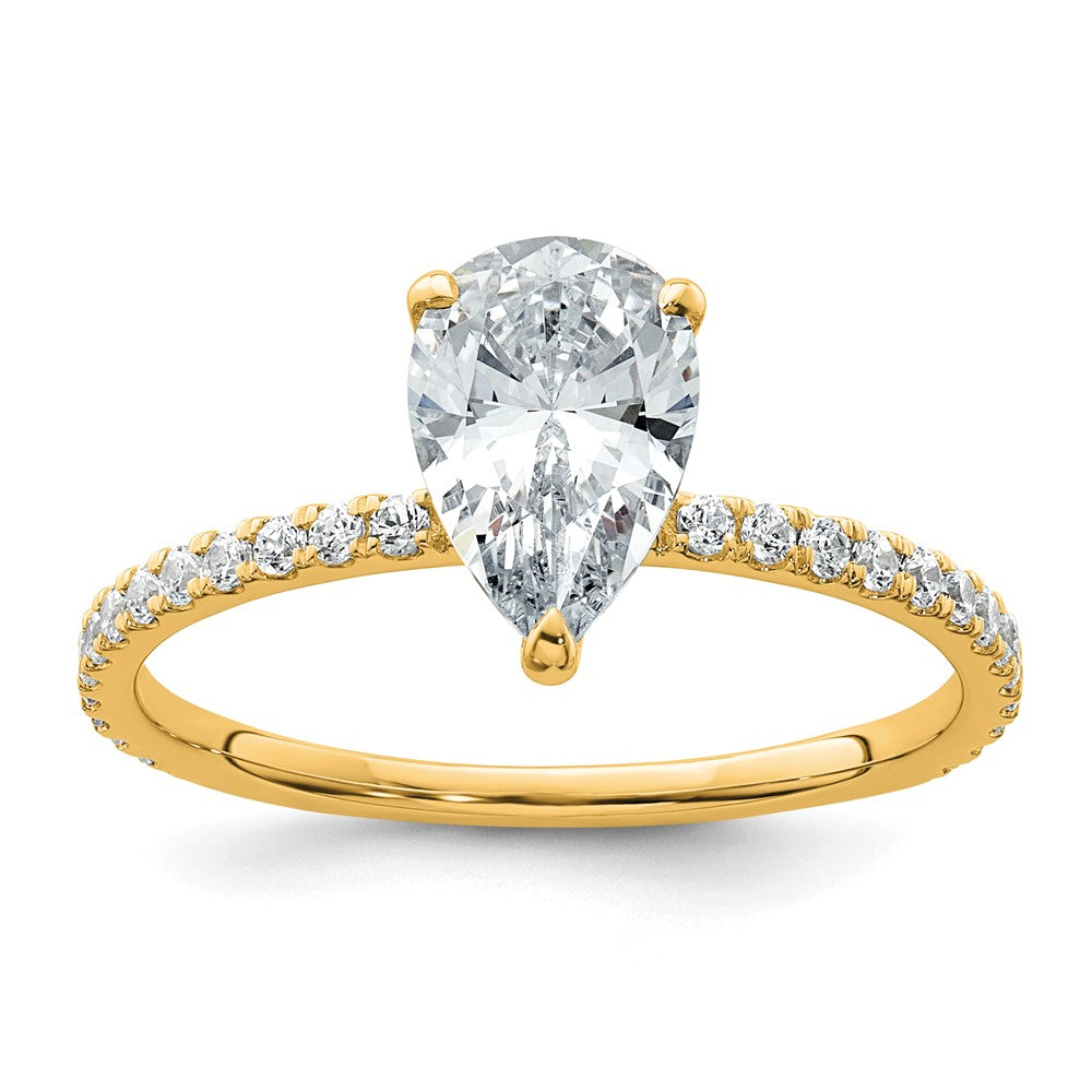 14K Gelbgold 1,375 Karat Zertifizierter, im Labor gezüchteter Diamant VS+ F+ Birnenschliff Kompletter Solitär mit Flair Verlobungsring