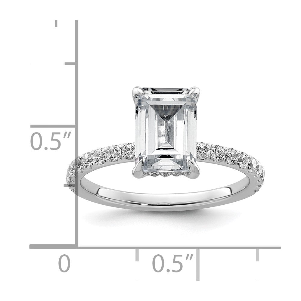 14K Weißgold 2 3/8K zertifizierter im Labor gezüchteter Diamant VS/SI+ G+ Emerald-Cut Solitär-Verlobungsring mit Flair, komplett