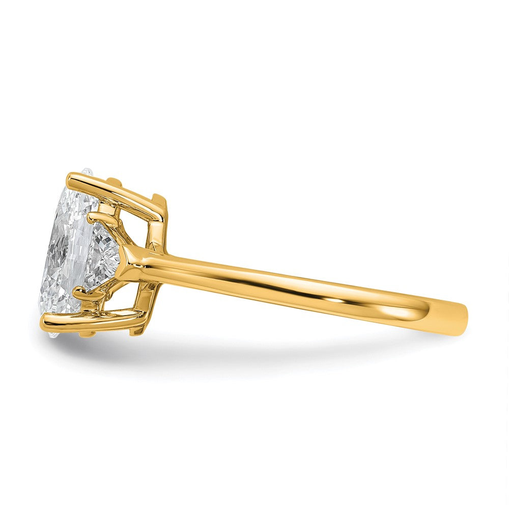 14K Gelbgold 1/2 Karat Im Labor Gezüchtet Diamant Vs/si+ G+ Trillant und 2 Karat Oval Mittig Halbfassung Dreistein Verlobungsring