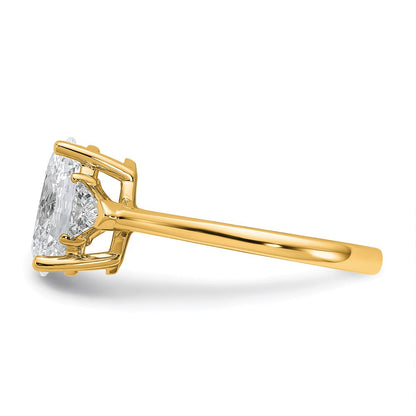 14K Gelbgold 1/2 Karat Im Labor Gezüchtet Diamant Vs/si+ G+ Trillant und 2 Karat Oval Mittig Halbfassung Dreistein Verlobungsring