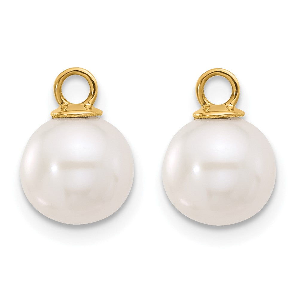 14K Gelbgold 7-8mm Schwarz und Süßwasser Zuchtperle Removable Hängend Creolen